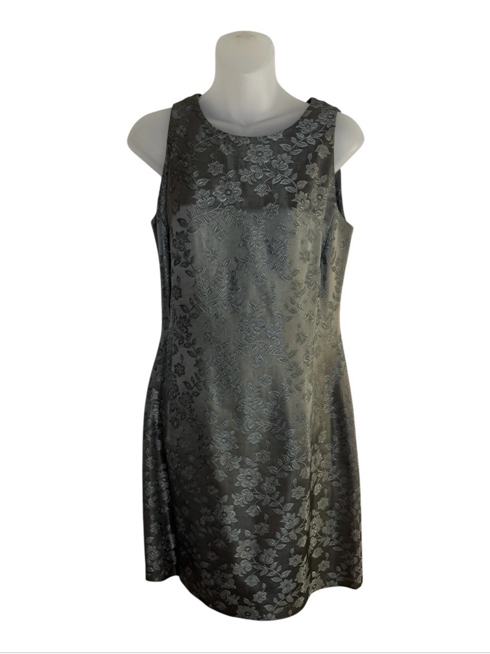 Country Road Vintage 90s Sage Gray Floral Brocade Sheath Dress AU 6 US 2 4